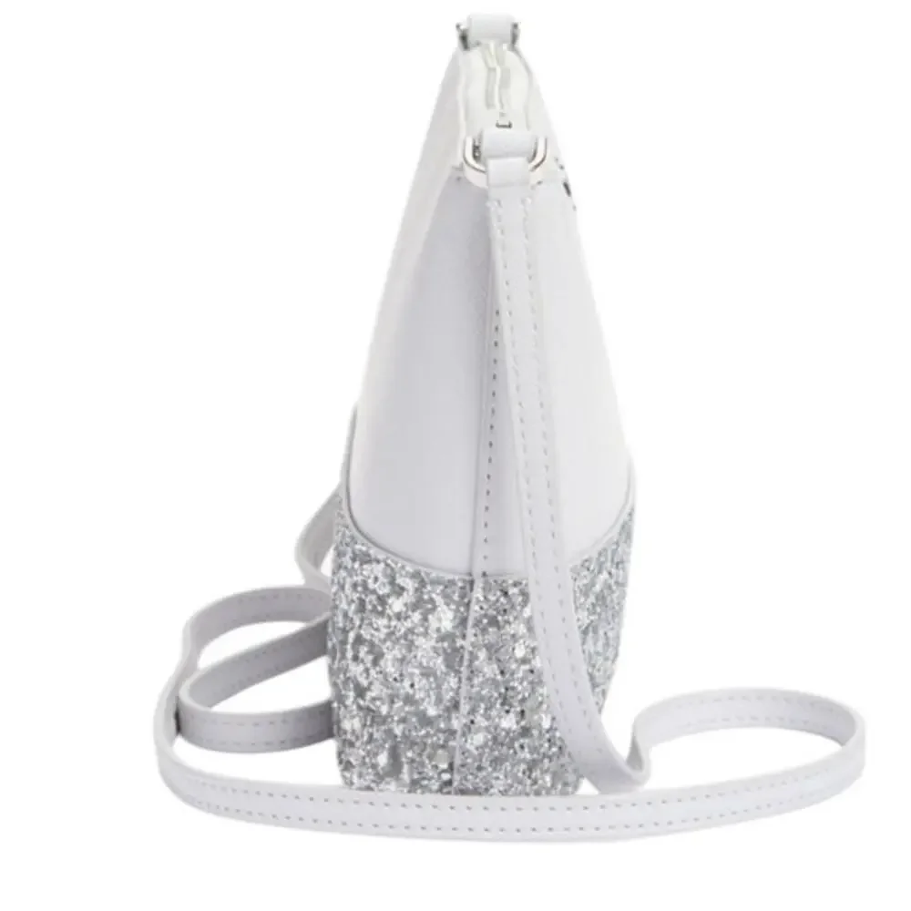 Kate Spade New York Flash Silver Crossbody Sparkled Glitter Leather Bag Chic NWT